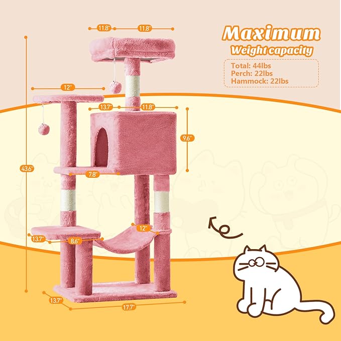 Sweetcrispy 44 inch Cat Tree Tower, Small Cat Climbing Tower - Image 3