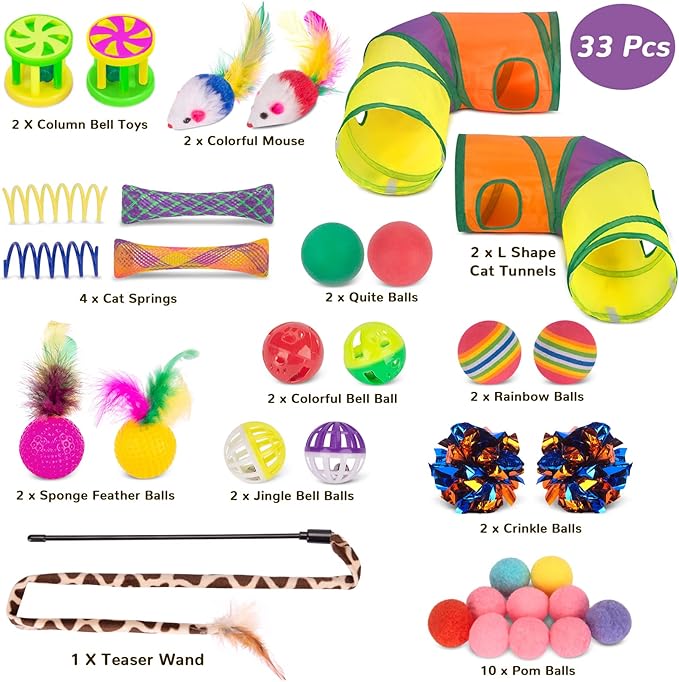Retro Shaw 33Pcs Cat Toys with Tunnels, Interactive Kitten Toys - Image 4