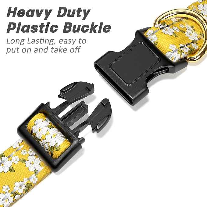 Reflective Dog Collar for Medium Dogs, Cute Flower Theme Adjustable Heavy-Duty