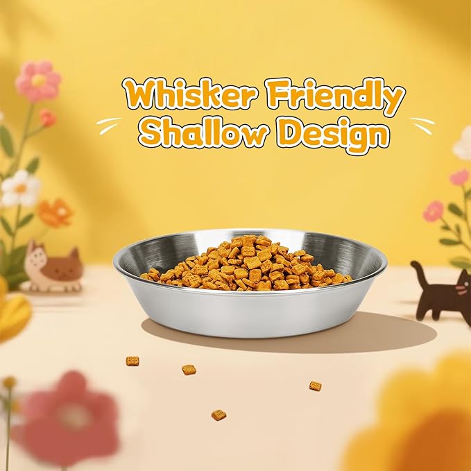 4-Pack Stainless Steel Cat Food Bowls, Shallow Whisker-Friendly Non-Slip - Image 3