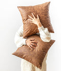 Pack of 2 Leather Throw Pillow Covers, Modern Boho Decorative Cognac Thickened by GEGELICA