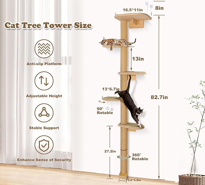 Wild Simulation Cat Tree for Kittens, 5-Level Floor to Ceiling Cat Wall Shelves - Image 2