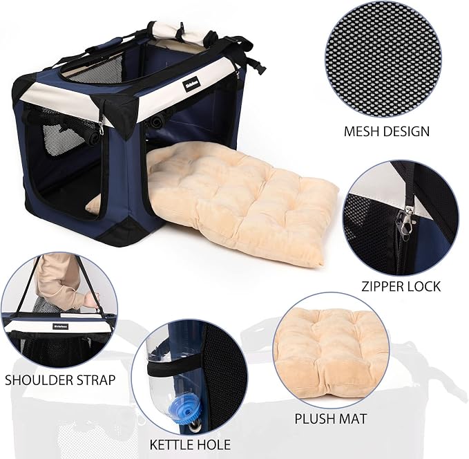 Large Cat Carrier, Collapsible Dog Travel Crate Portable Soft-Sided Pet Carrier - Image 3