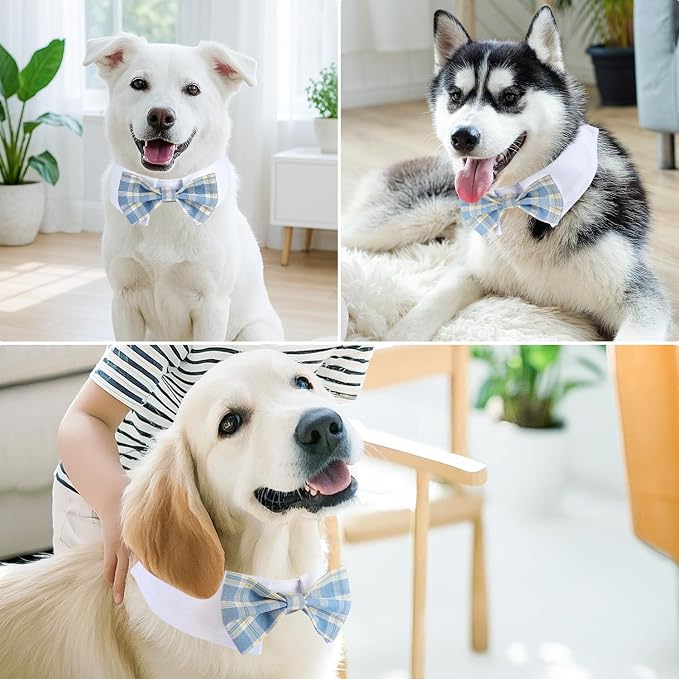 Segarty Dog Bow Tie, Adjustable Blue Plaid Bowtie Collar - Image 4