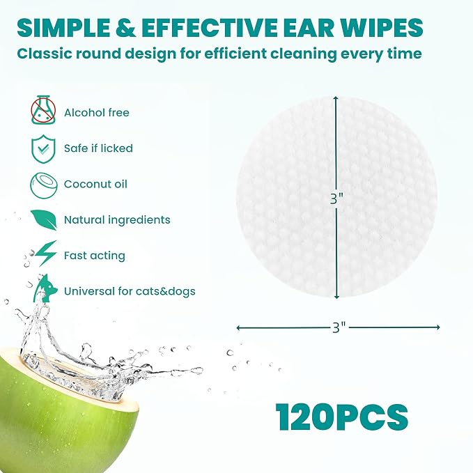 Ear Cleaner Wipes 120 Counts, Dog Ear Cleaner, Grooming Kit Care - Image 6
