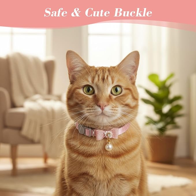 Cat Collar Breakaway, Adjustable Pink Cat Collar - Image 5