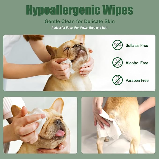ATIFBOP Dog Wipes for Paws and Bum, Hypoallergenic Pet Grooming Wipes Natural - Image 4