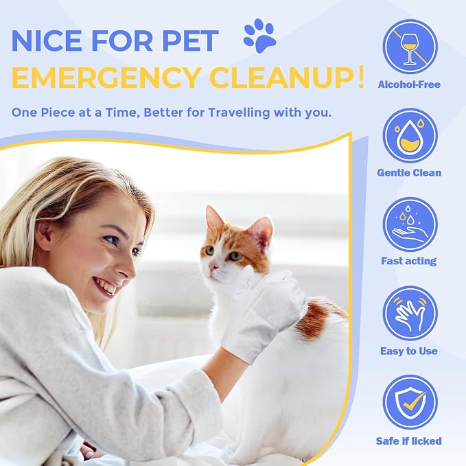 Pet Cleaning Glove Wipes for Dogs & Cats, Hypoallergenic Deodorizing Disposable - Image 4