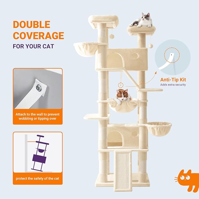 Allewie 81 Inches Tall Cat Tree/Multi-Level Large Climbing Tree House and Towers - Image 7