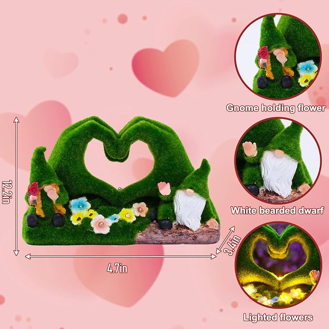 St Patricks Day Gnome Garden Gnome Statue Heart-Shaped Moss Covered Outdoor - Image 2