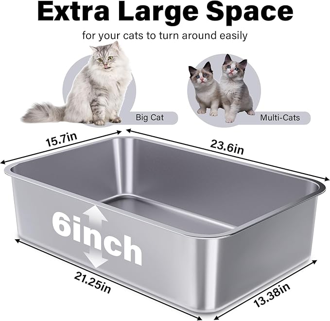 Stainless Steel Litter Box 2 Pack, 23.6“x15.7"x6" Deep Stainless Steel Cat - Image 3