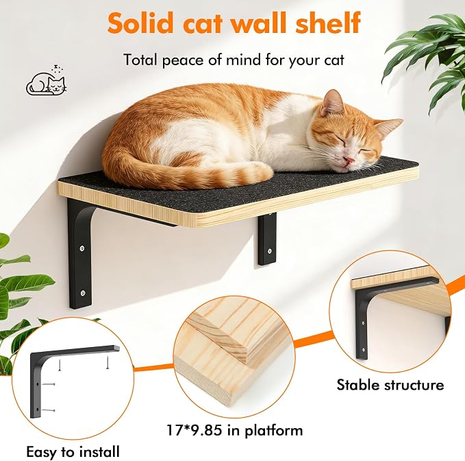 2PCS Cat Wall Shelves with Felt Board, 17x9.85 Inch Solid Wood Cat Wall - Image 3