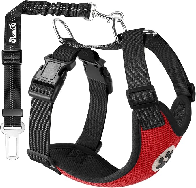 SlowTon Dog Seat Belt Harness for Car, Dog Car Harness Adjustable Mesh by SlowTon