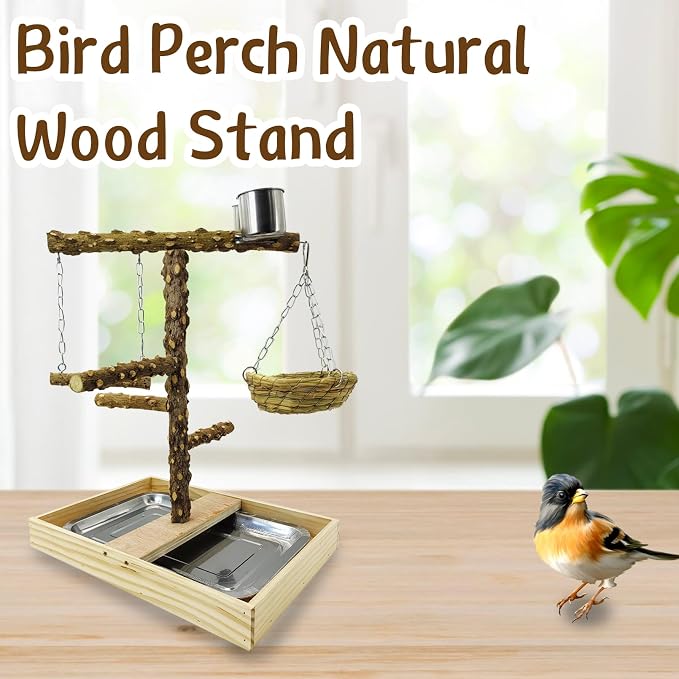Tfwadmx Bird Perch Natural Wood Stand Toy Parrot Play Stand Platform and - Image 6
