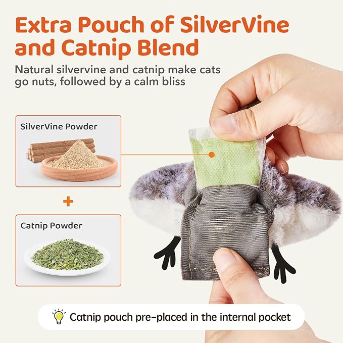 Potaroma Cat Toys 2 Pcs Flapping Sandpiper Pair-Mate, Lifelike Birds Chirp - Image 7