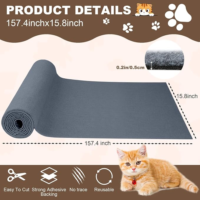 Cat Scratch Furniture Protector, 157.4"x15.8" Cat Scratching Mat, Trimmable - Image 2