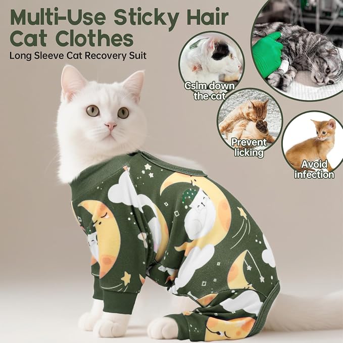QBLEEV Cat Onesie for Cats After Surgery, Sticky Hair Cat Pajamas for Cats Only - Image 3