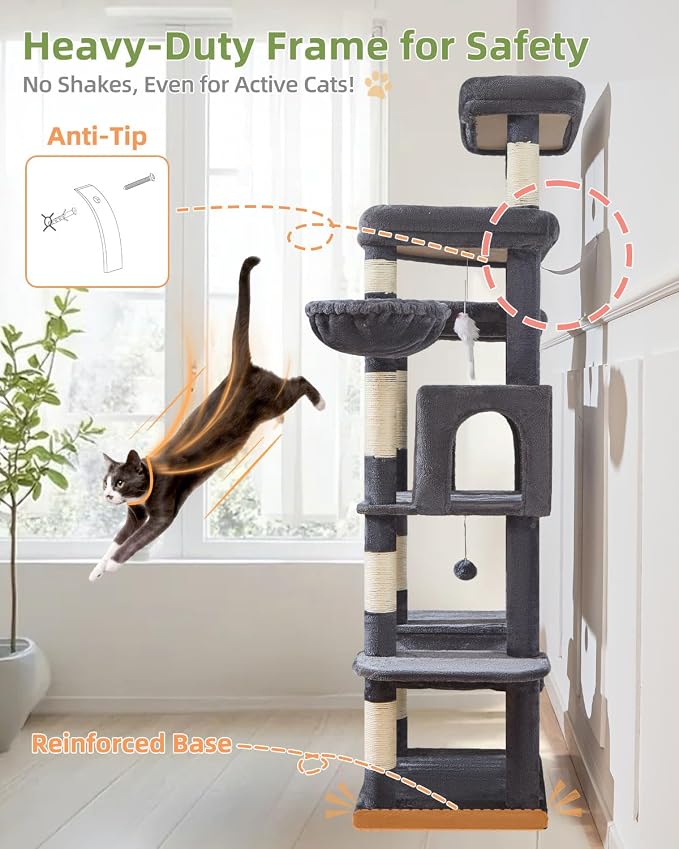 Taoqimiao 71 Inches Cat Tree for Large Cats 20lbs+, 3 Giant Perches, Widened - Image 7