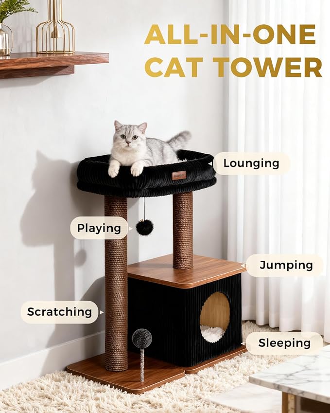 Modern Cat Tree for Indoor Cats, Nordic Loft Style, Wooden Cat Tower - Image 2
