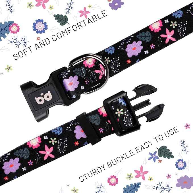 QQPETS Adjustable Soft Dog Collar: Print Flower Pink Multicolor Cute Patterns