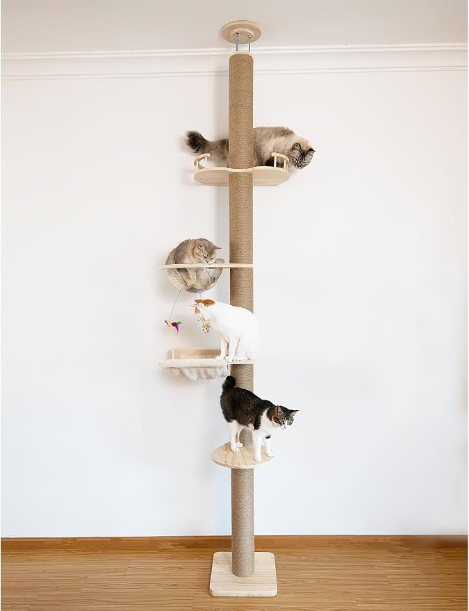 Floor-to-Ceiling Cat Tree with Natural Sisal Rope Scratching Post by TQEW
