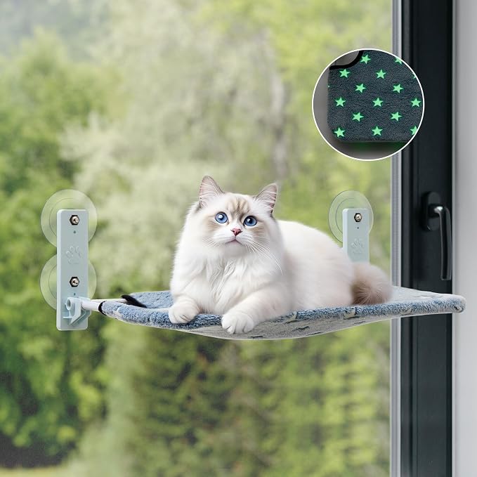 Glow in The Dark Cat Window Perch, Large Foldable Hammock Bed by Goodhipi