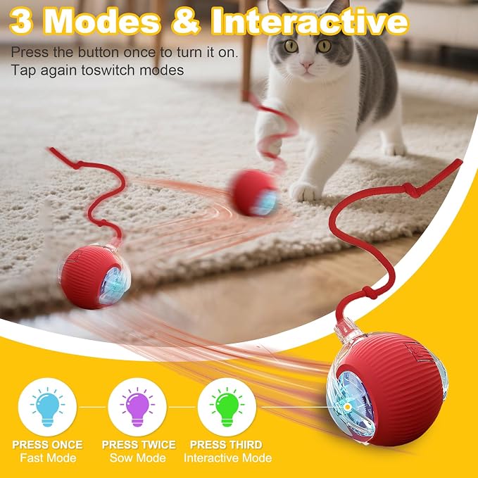 Interactive Cat Toys Ball for Indoor Cats＆Dogs, Automatic Cat Toy 360° - Image 2