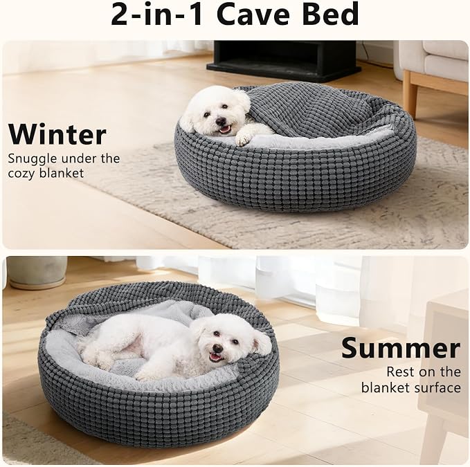SIWA MARY Small Dog Bed with Attached Blanket, Cozy Donut Cuddler Anti-Anxiety - Image 2