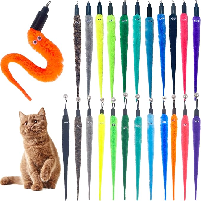 Cat Toy Worm Refills, 24 Pieces Interactive Cat Wand Attachments Worms Toy by TIENAILING