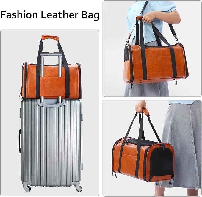 Fashion Leather Dog Carrier Cat Carrier Airline Approved Pet Carrier - Image 5