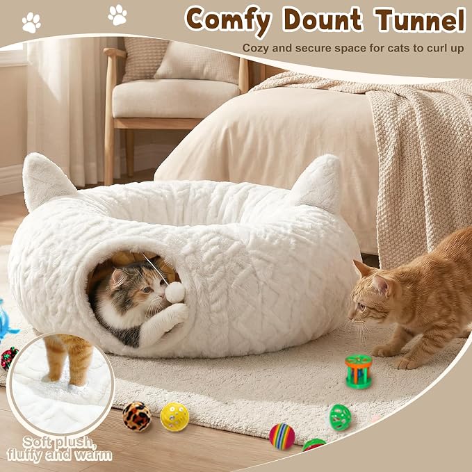 OurWarm Cat Tunnel Bed for Indoor Cats, Soft Plush Cat Donut Tunnel - Image 5