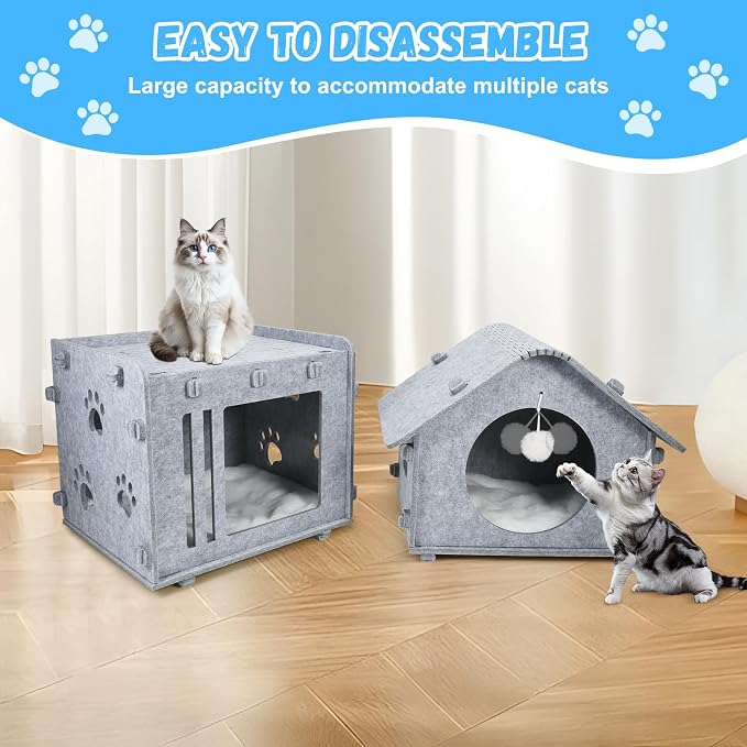 2-Storey Detachable Cat House for Indoor Cats Bed, Covered Beds & Furniture - Image 5