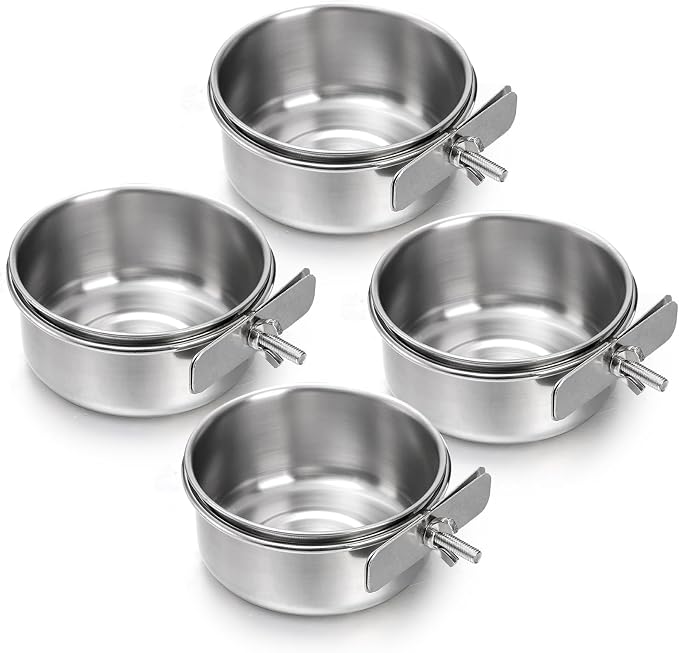Okllen 4 Pack Bird Feeding Dish Cups, Detachable Stainless Steel Bird Food Bowls - Image 3