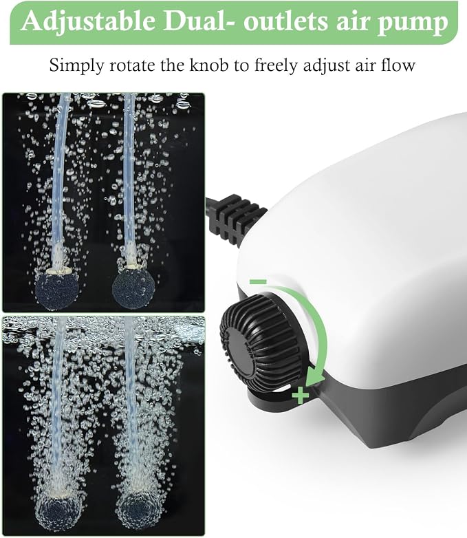 HITOP 2W Nano Whisper Aquarium Air Pump, 57GPH Adjustable Dual Outlet Fish Tank - Image 4