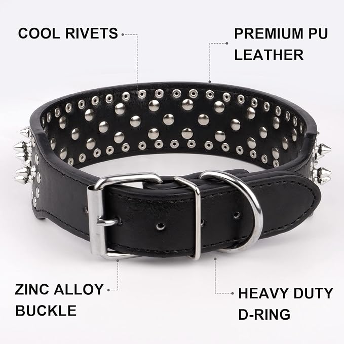 Epesiri Adjustable Wide Spiked Dog Collar, Mushroom Rivet PU Leather Cat Dog - Image 3