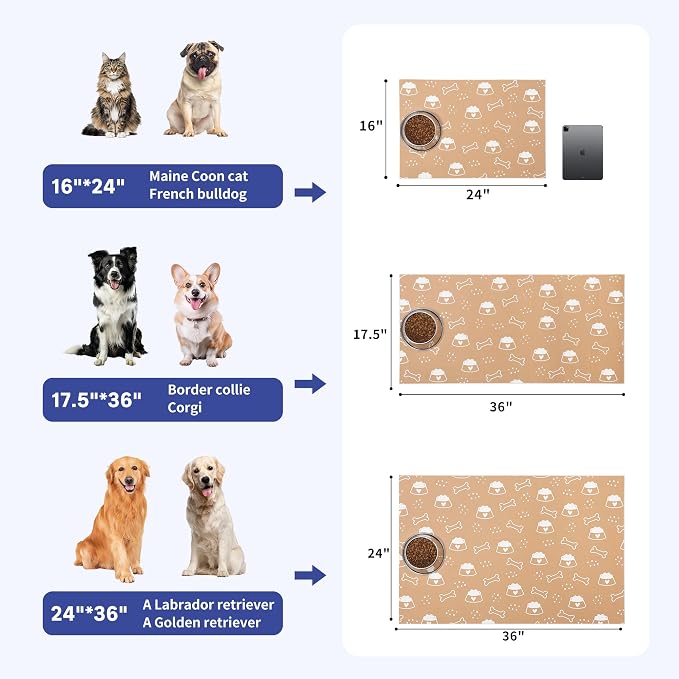 Cooyes Large Dog & Cat Food Mat 16"×24", Ultra-Absorbent Dog Bowl Mat - Image 6