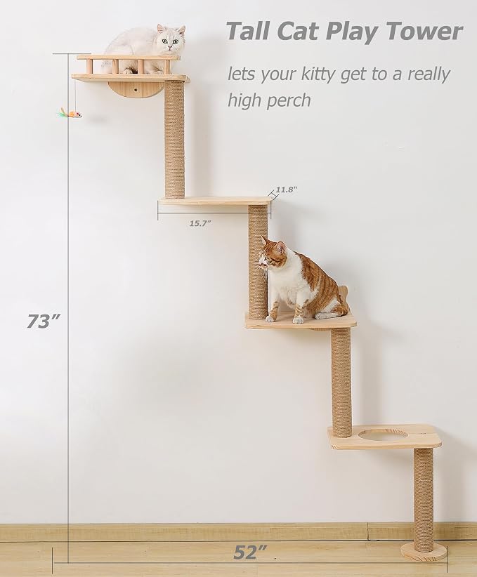 Cat Tree Wall Mounted with 4 Levels Shelves, Perching and Lounging - Image 5