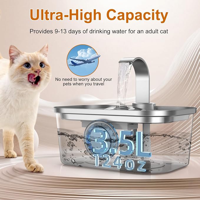 Bobo&Dragon Stainless Steel Cat Water Fountain 124oz/3.5L, Ultra Quiet - Image 5