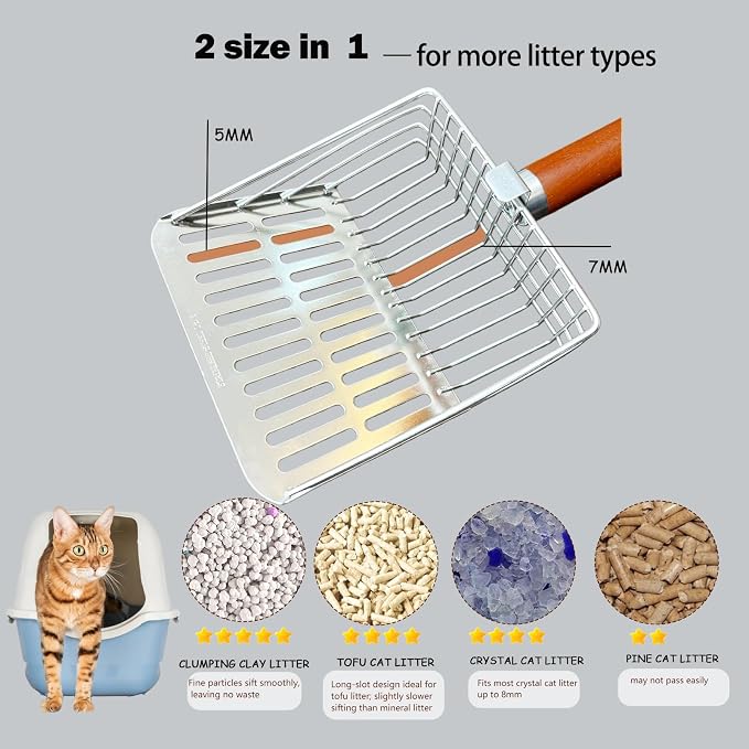 Designed for Deep Litter Boxes, Long Handle Metal Cat Litter Scoop - Image 5
