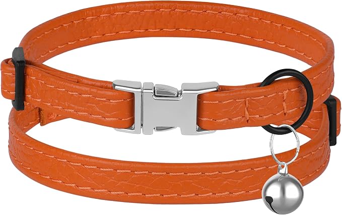Leather Cat Collar with Buckle and Removable Bell - Image 2