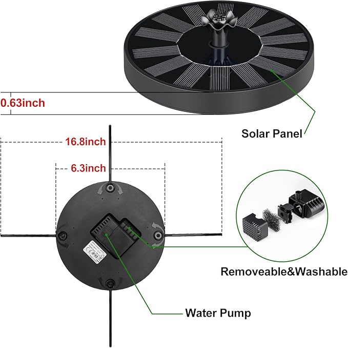 Solar Fountain Pump with Spray Height Adjustment, Upgrade Glass Solar Bird Bath - Image 6