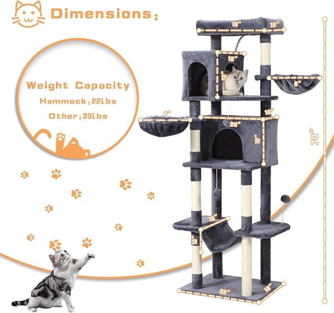 70-Inch Cat Tree, Large Cat Tree Tower - Image 6