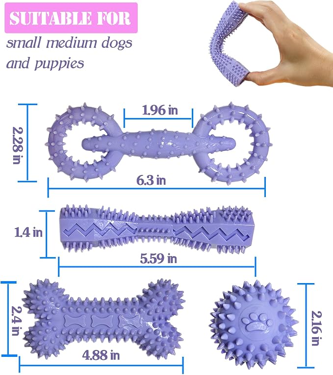 4 Pack Puppy Toys for 2-8 Months Puppies Cute Purple Teething Toys Soft Durable - Image 6