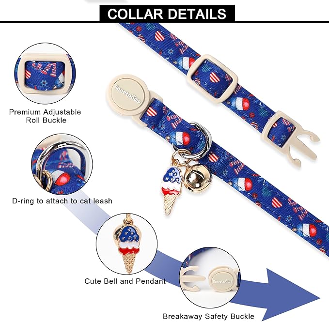 Lionet Paws 2pcs Pack 4th of July Cat Collar, Summer Cat Collars - Image 4