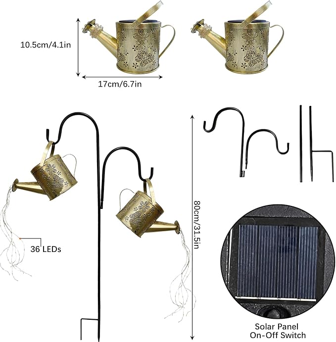 DDQ Solar Watering Can Lights, Warm White/Color LED - Image 4