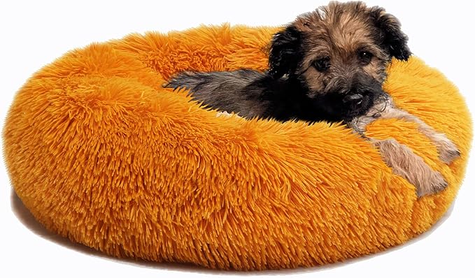 Calming Donut Dogs Beds for Small Dogs Washable, 19inch Fluffy Round Puppy Bed by nononfish