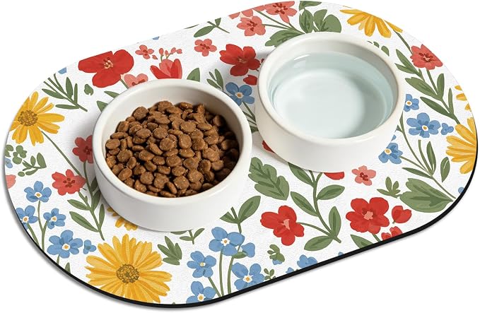 Pet Feeding Mat – 20''x12'' Absorbent Dog Food Mat, Pet Water Mats Protect Floor by METEOROCK