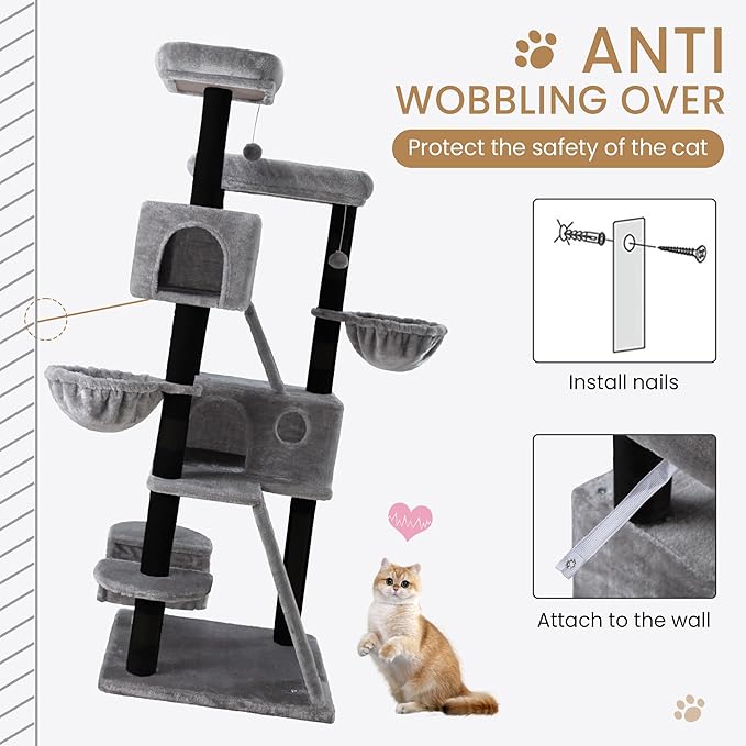 SHA CERLIN 65in Larger Cat Tree Tower Condo - Image 7
