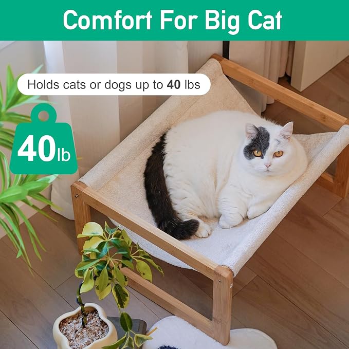 Large Cat Hammock Bed, Bamboo Wood Elevated Pet Hammock - Image 2