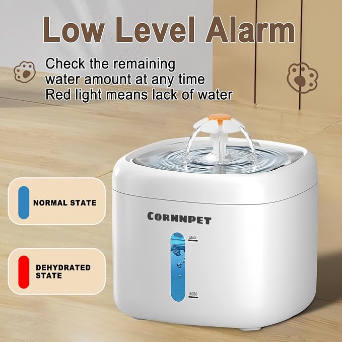 Cat Water Fountain 2.2L with 3 Filters and 1 Mat, Dual Flow Modes Dog Water - Image 6